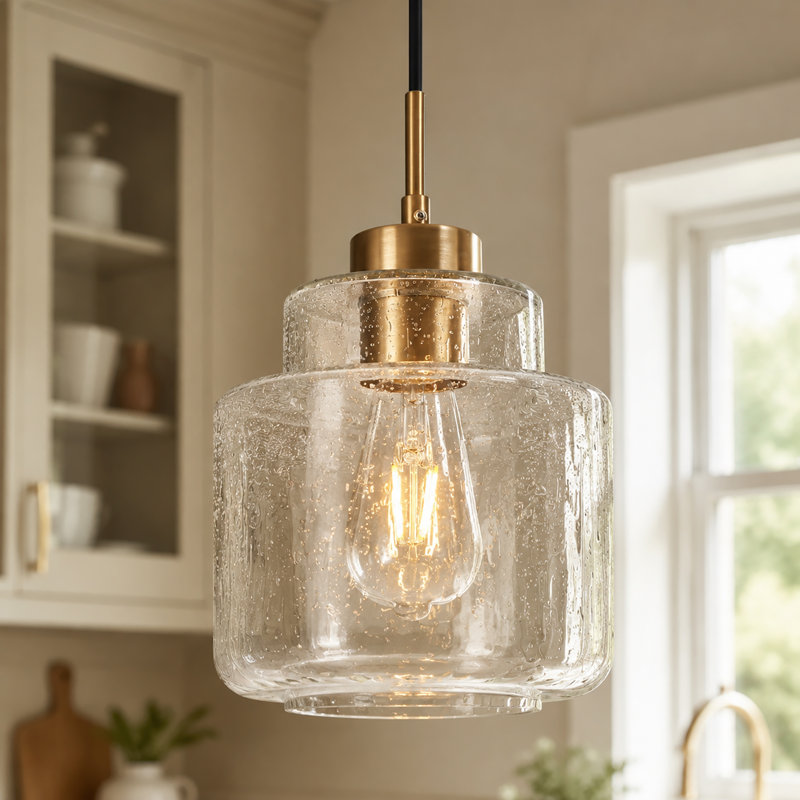 Meya 1 - Light Dimmable Single Drum Pendant with Raindrop Glass