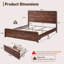 Base de lit très grand Maud avec tête de lit de 50 po de hauteur, cadre de lit plateforme en bois avec pied de lit courbé de 18,86 po et 3 grands tiroirs de rangement, aucun sommier tapissier nécessaire-142961127-142961125