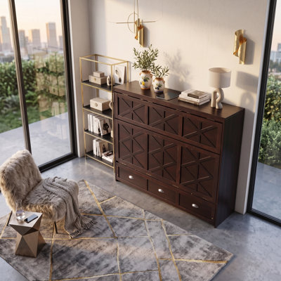 Lit escamotable peu encombrant avec tiroirs de rangement et station de charge Hampton, armoire de lit murale pliable, pour espaces multifonctionnels