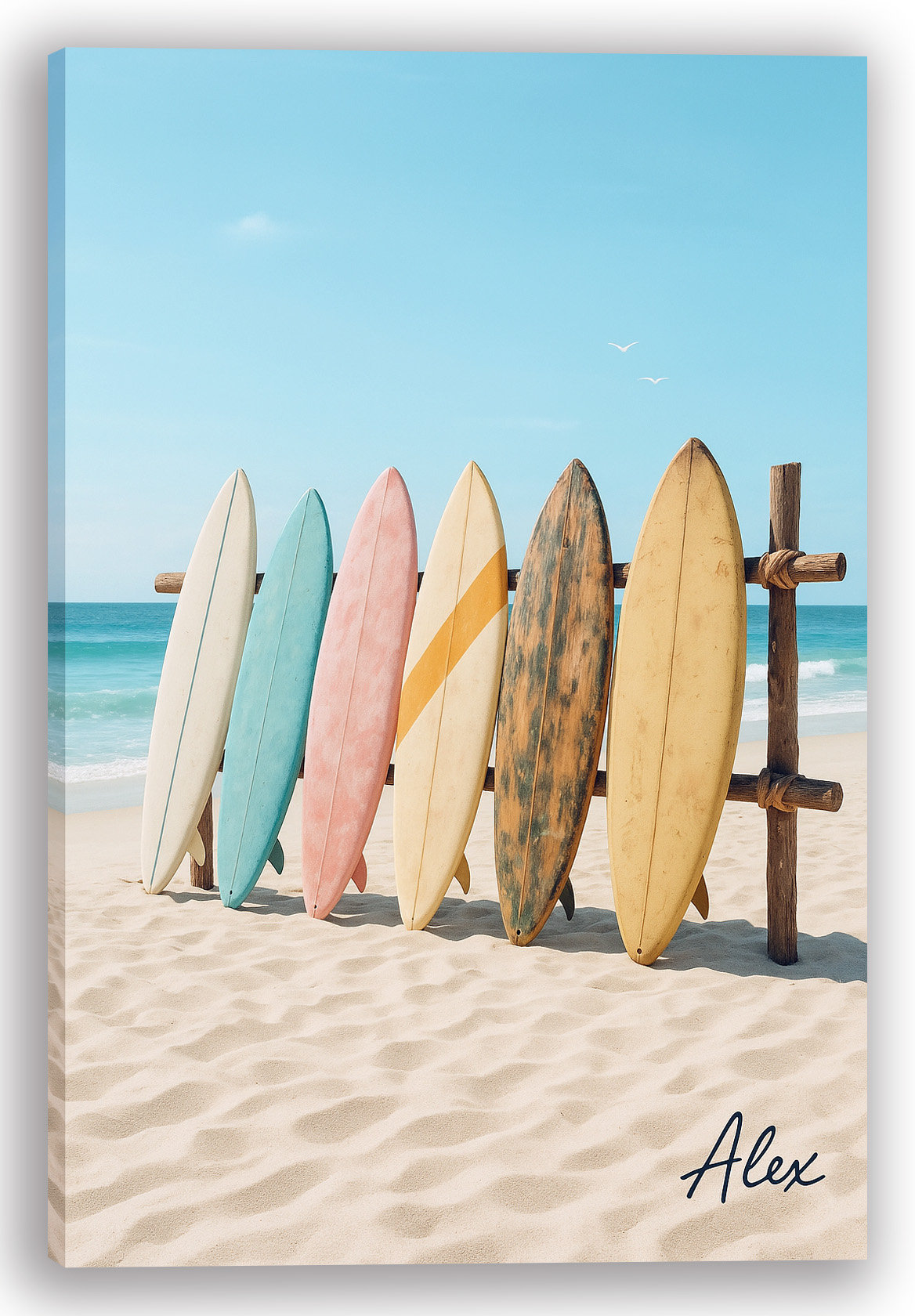 Dovecove Retro Surfboard Lineup on the Beach – Coastal Canvas Wall Art ...