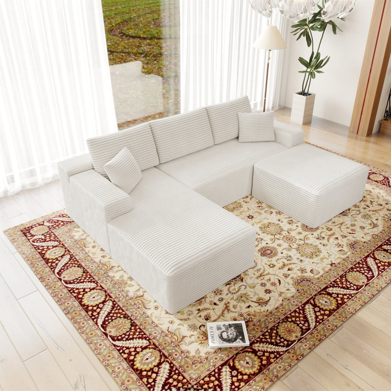 Canapé modulaire moelleux, confort en velours côtelé, style moderne pour le salon