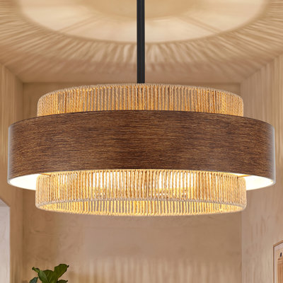 5-Light Dimmable Farmhouse Rattan Drum Chandeliers Boho  Fixtures For Bedroom, Dining Room, Foyer