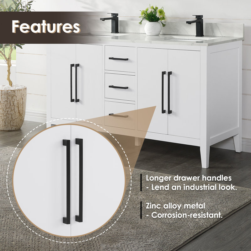 Griselde 60"  Free Standing Double Bathroom Vanity with Quartz Top with Mirror, White