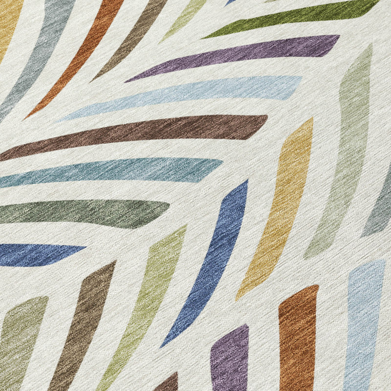 Machine Washable Indoor/Outdoor Chantille ACN2475 Mid-Century Modern Rug, Ivory, 5' x 7'6"