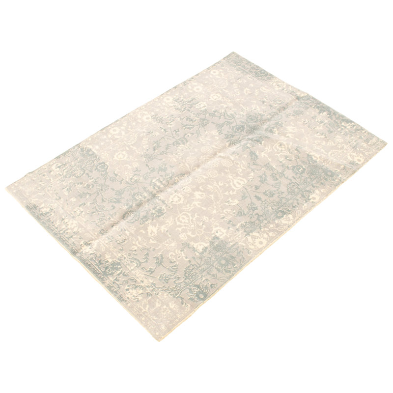 Tapis floral gris clair / ivoire en laine noué à la main Floral