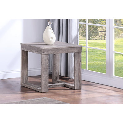 Table de bout contemporaine carrée en brun rustique gris et brun clair