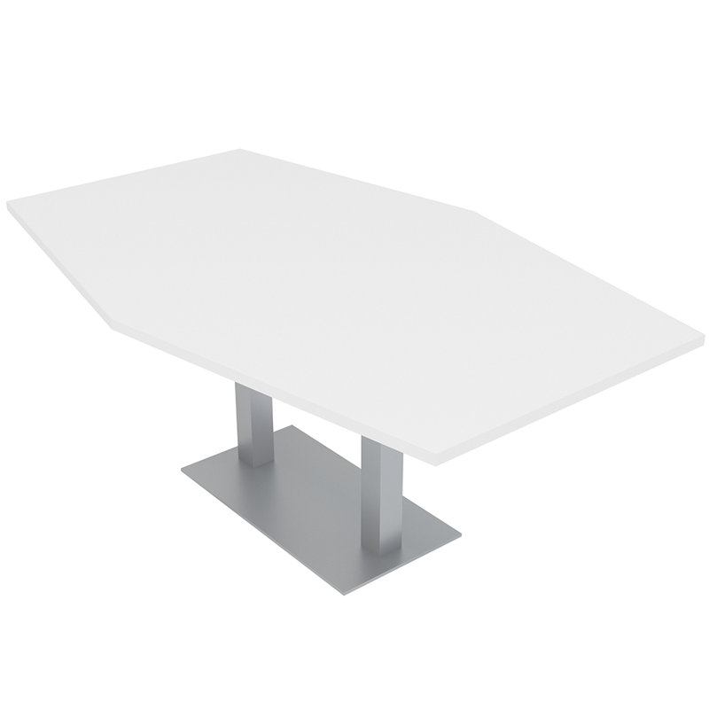 Table de salle de conférence Hexagon, L 72 po x l 48 po, Blanc classique, Argent