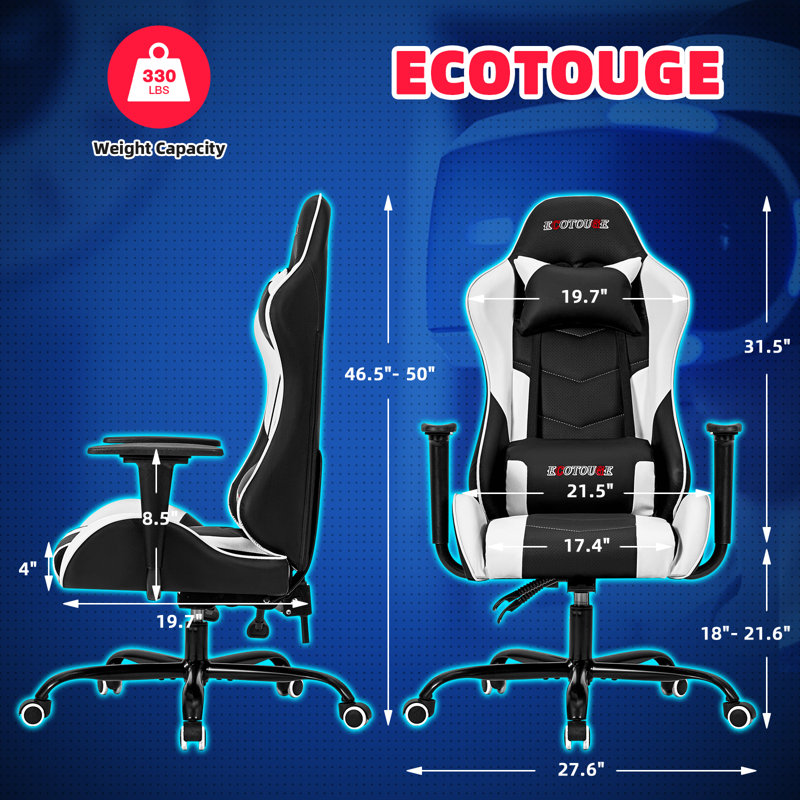 ECOTOUGE Fauteuil inclinable, ergonomique et pivotant réglable, Blanc / noir