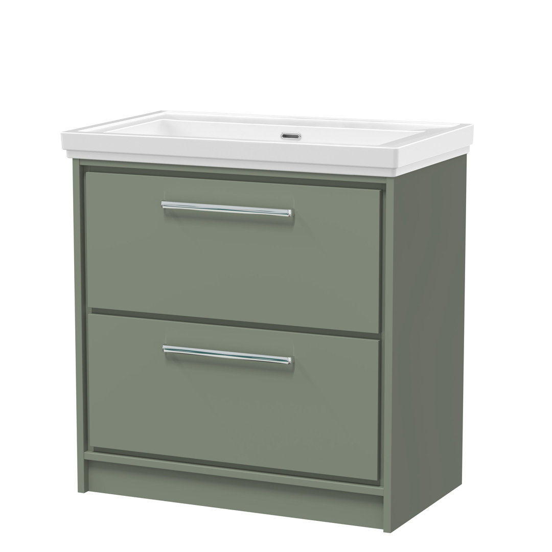 Hudson Reed Lille 600mm Fern Green 2 Drawer Floor Standing Vanity Unit With Fireclay Basin