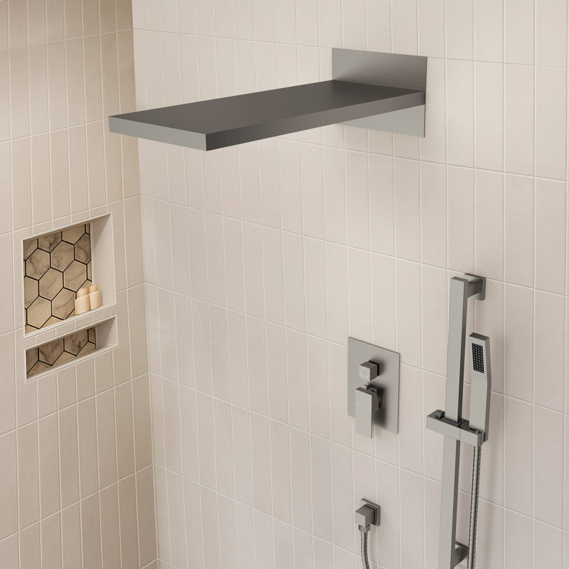 Système de douche mural à pression équilibrée, pomme de douche à effet de pluie 22 "avec douche à main à barre coulissante