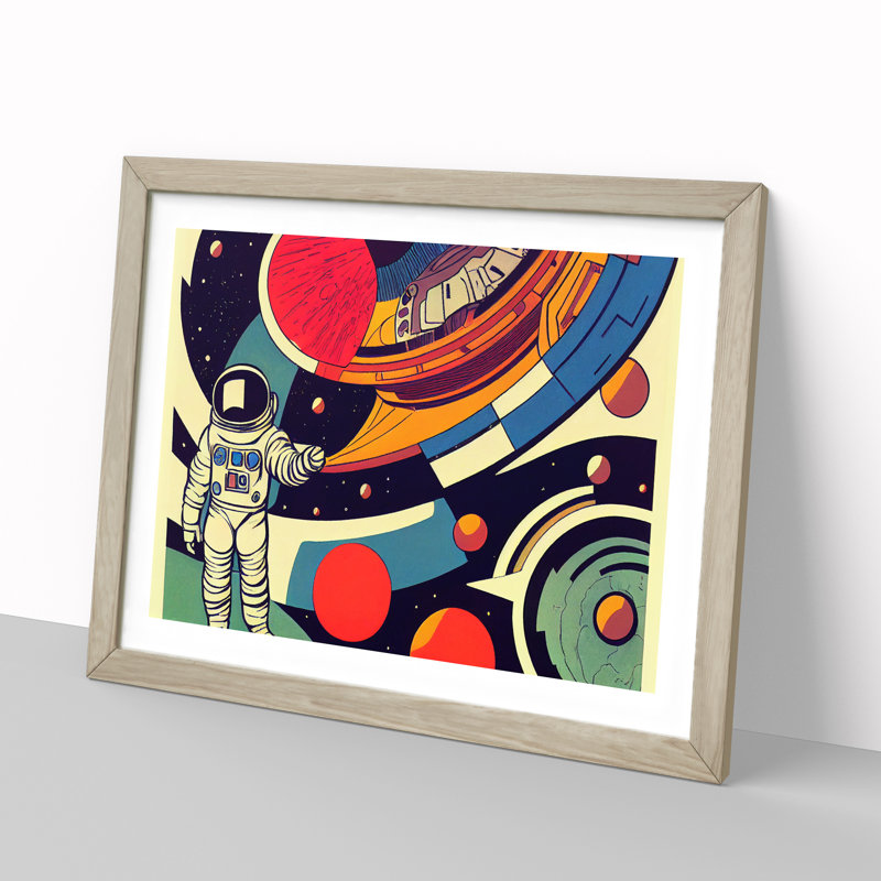 Retro Astronaut Vol.1 - Single Picture Frame Painting, 46cm H x 64cm W x 2cm D, Oak Framed