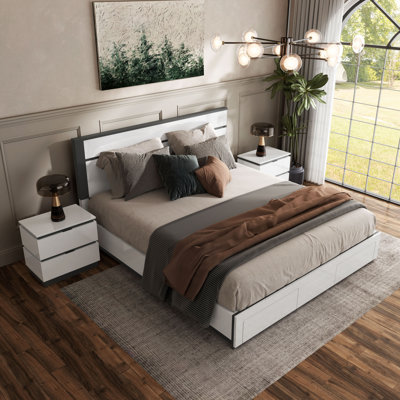 Ensemble de chambre à coucher 3 pièces avec lit de rangement Arakawa