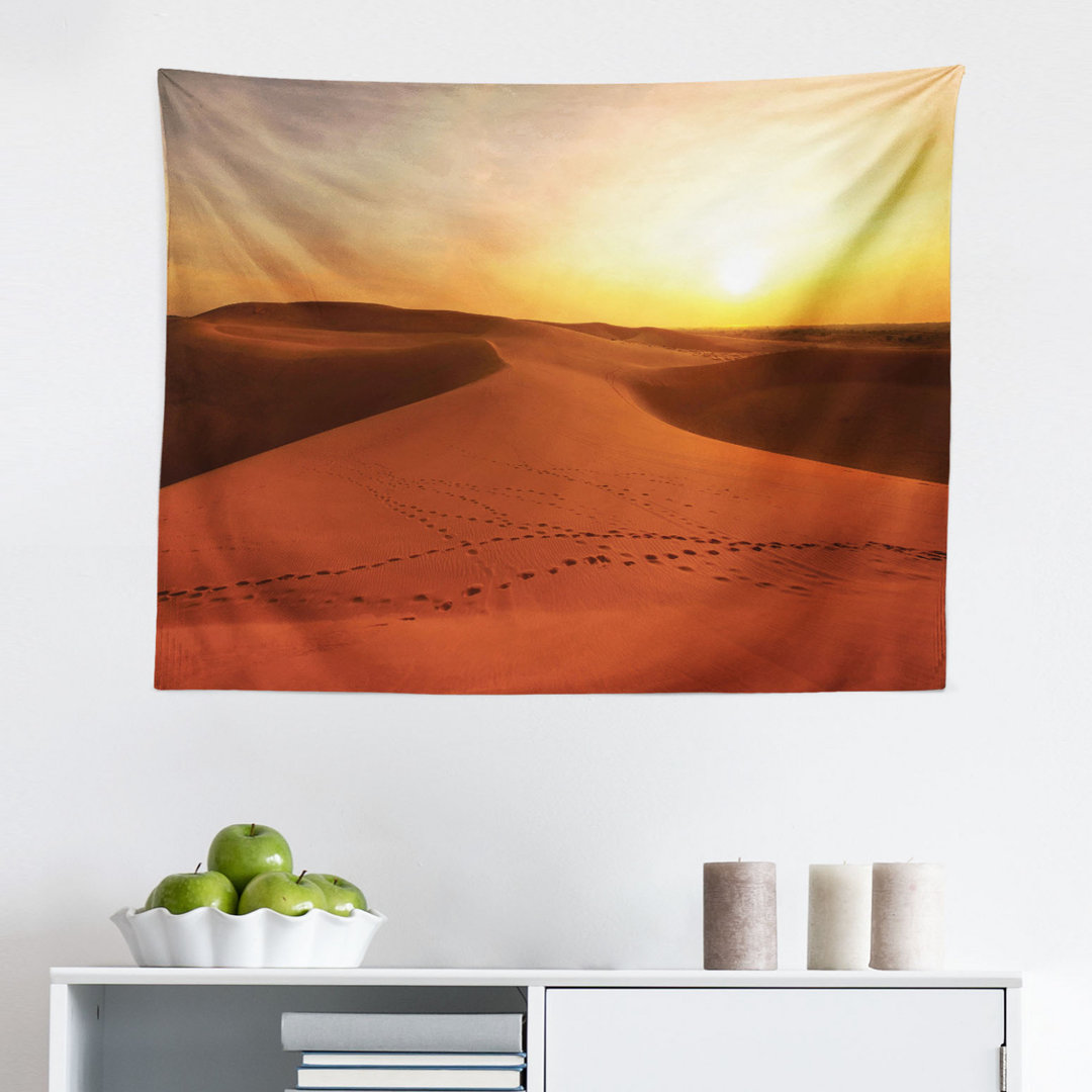 Wandbehang FuÃŸabdrÃ¼cke auf SanddÃ¼nen bei Sonnenaufgang Hot Dubai Landschaft Reiseziel