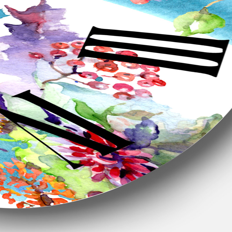 Vibrant Wild Spring Leaves and Wildflowers - horloge murale moderne, Grand