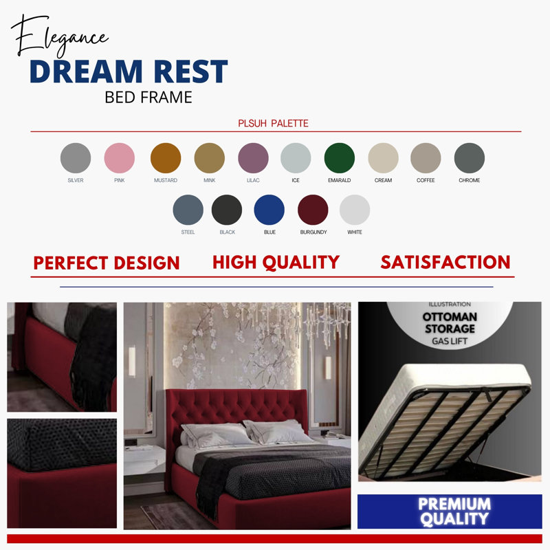 Rebeca Wingback Ottoman Storage Bed - Plush Velvet Gas Lift Bed Frame with Headboard, Double (4'6), Burgundy