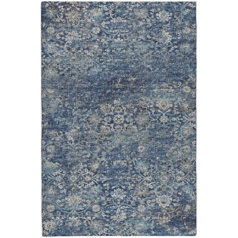 Premium Machine Washable Dream Shag ADS92 Ornate Rug, Blue, 8' x 10'