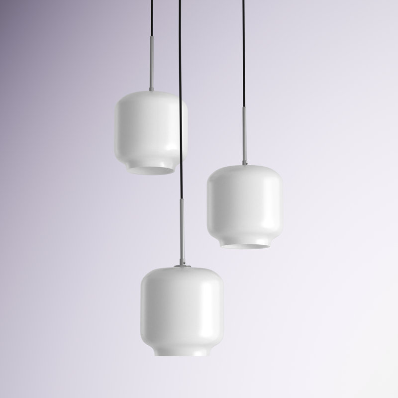 Drinkard 3 - Light Kitchen Island Pendant, 9.2" H x 17.5" W x 17.5" D, Chrome, Frosted White