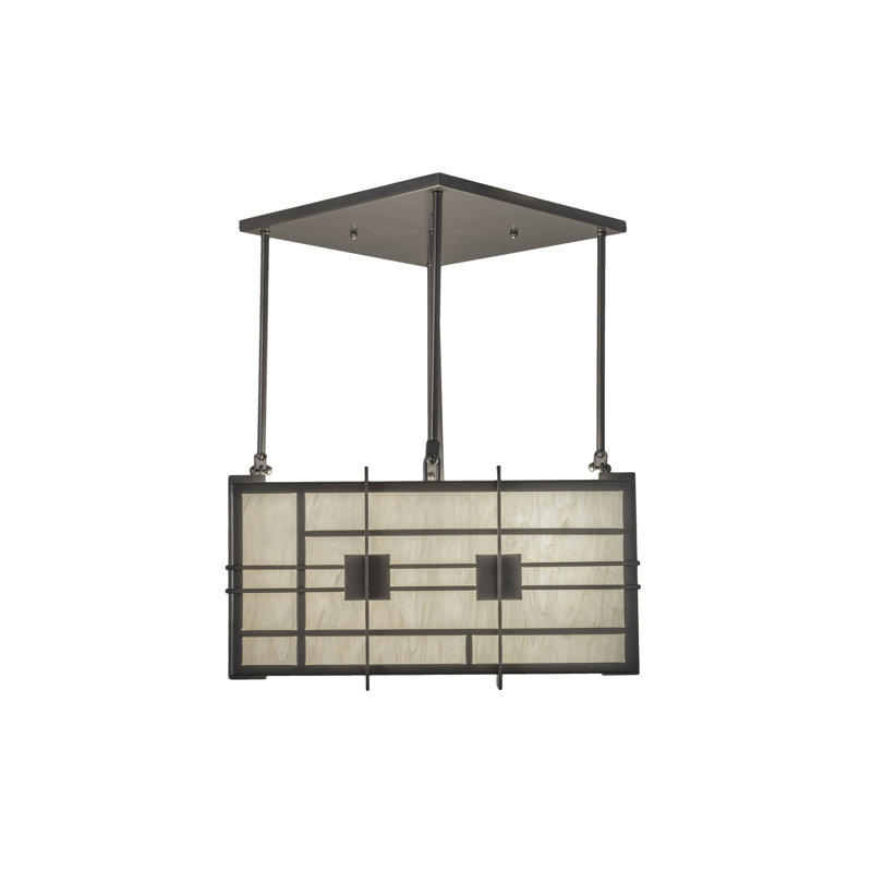 Spalding Bronze Square 4-Light Indoor/Outdoor Pendant with Beige Idalight Lens