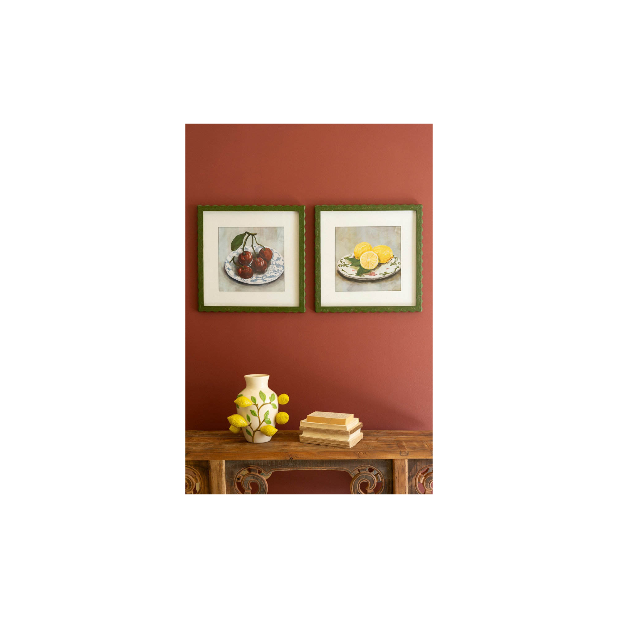 SET OF TWO FRAMED FRUIT PRINTS UNDER GLASS