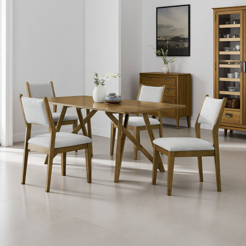 5Pc 70"W Rectangular Geometric Cross Base Dining Set,Sturdy Modern Design