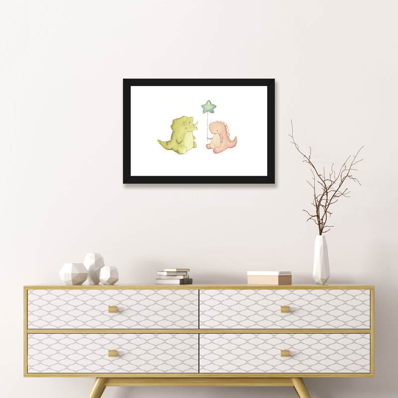«Dino Friends» par Mike Koubou - impression d'art graphique, H 16 po x l 24 po x P 1 po, Papier encadré noir