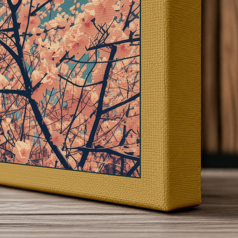 Moonlit Cherry Blossom Botanical - Wrapped Canvas, 18x12 - 45.7 x 30.5 cm, Ochre Border