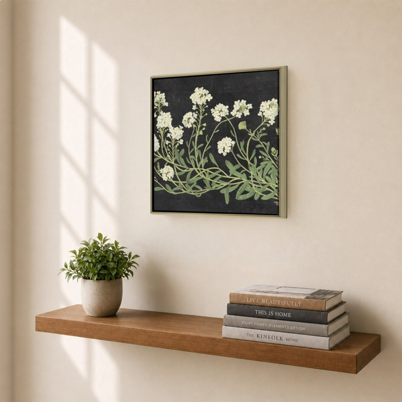 Fleurs rétro sur fond noir par Wild Apple Portfolio - impression sur toile, H 28 po x l 28 po, Champagne