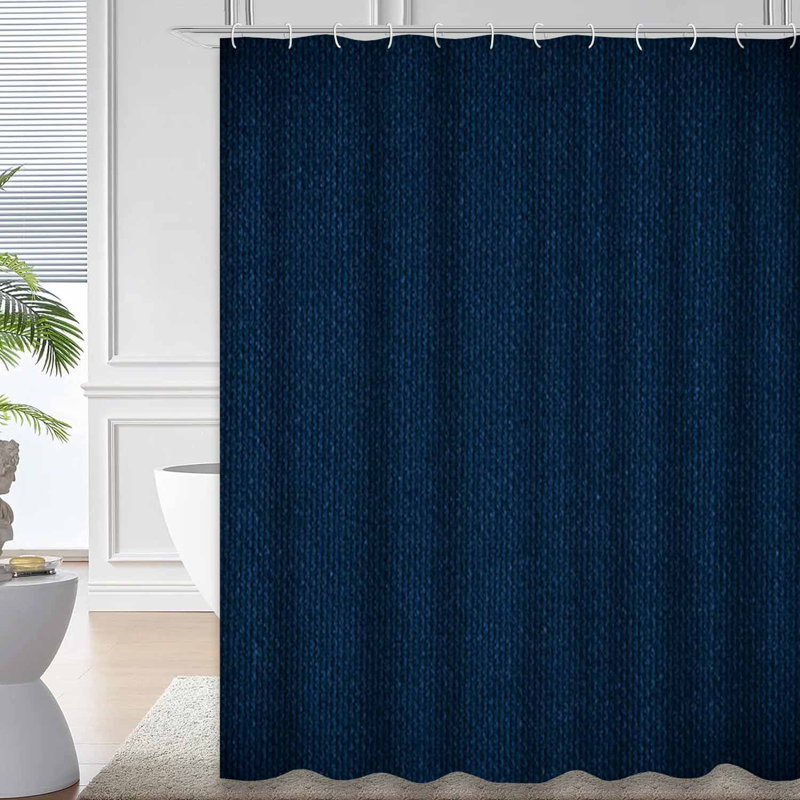 Rideau de douche bleu en toile tissée bleu marine avec 12 crochets, L 72 po x l 78 po