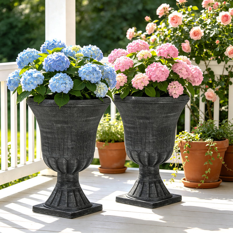 Urn Planters for Outdoor Plants, Large Flower Pots, Weather Resistant Handcrafted Large Flower Pots, Washed Black