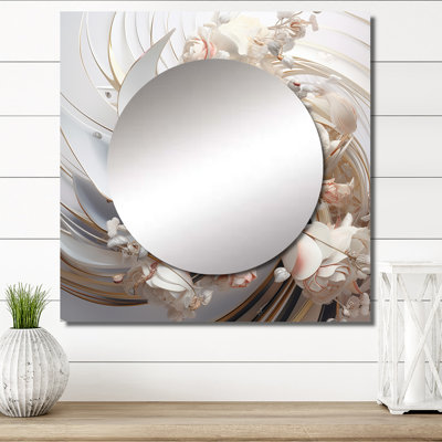 «White Blossoming Spring Fractal Flowers III - Fractals», art mural miroir carré pour salle de bain