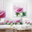 Pink Rose Sketch with Green Leaves - Floral Printed Throw Pillow