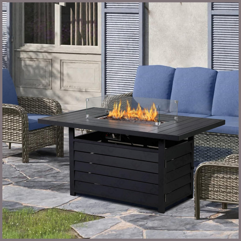 Table rectangulaire pour foyer d'extérieur au propane en aluminium 50000 BTU pour la cour extérieure, Noir