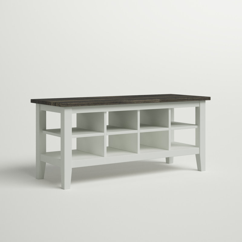 Banc de rangement Lowman, Blanc vieux bois