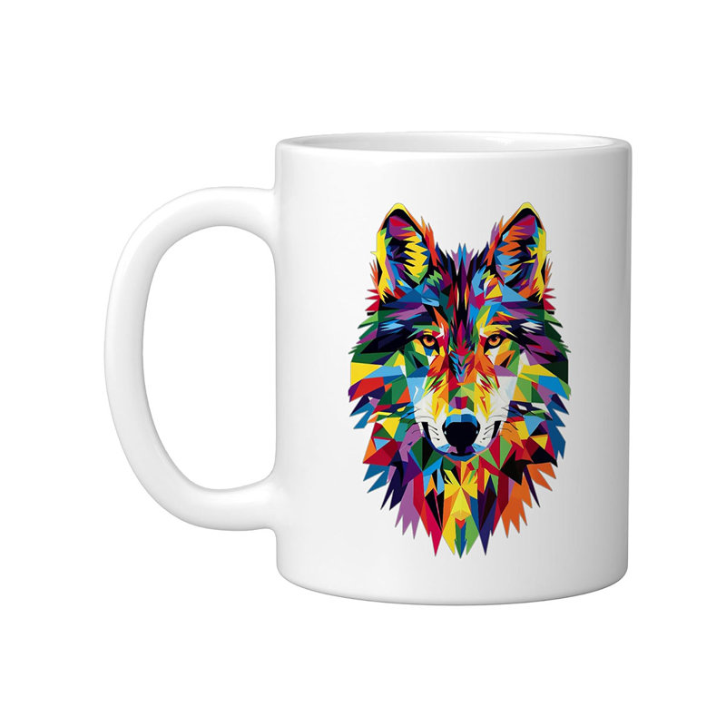 Wolf Geometric Ceramic Mug, 11oz
