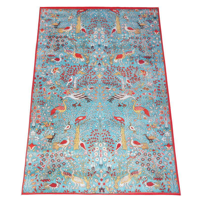 Modern Blue Bird Machine Washable Area Rug with Built-in Padding & Non-Slip Backing, Rectangle 8' x 10'