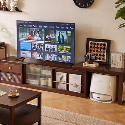 Retro style retractable solid wood TV cabinet