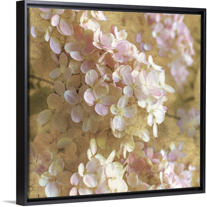 Art mural doré sur toile «Hortensia I», H 30 po x l 30 po x P 1,75 po, Toile encadrée noire