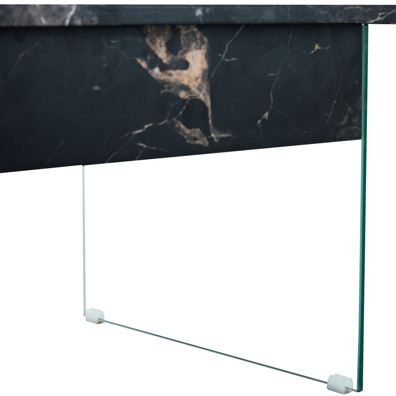 Bureau à plateau relevable multifonctionnel en marbre noir - pieds en verre trempé, table basse ergonomique antidérapante avec motif et plusieurs options de couleurs