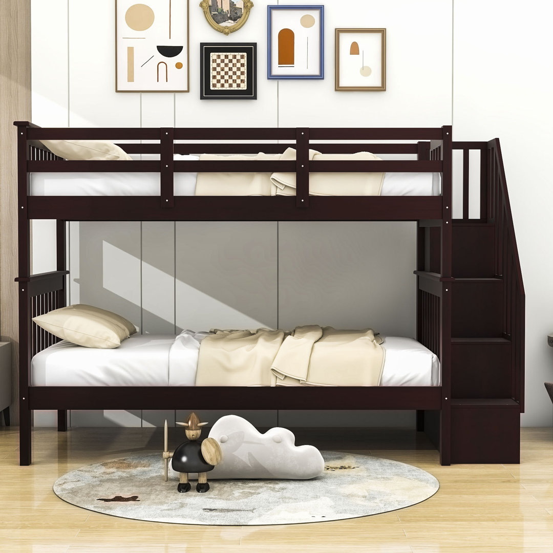 Twin-Over-Twin Standard Bunk Bed With Storage And Guardrail Harriet Bee Bed Frame