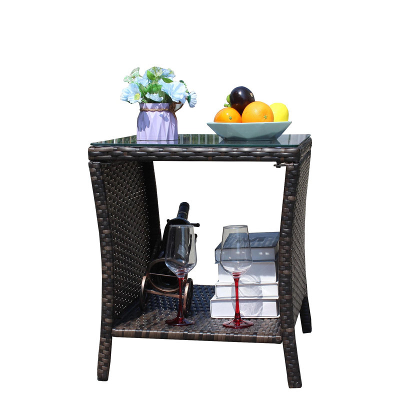 Outdoor Patio Furniture 1 Coffee Table With Clear Tempered Glass, Brown