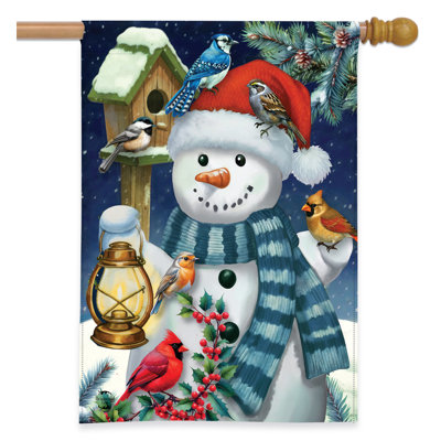 Drapeau bonhomme de neige et maison d'oiseaux d'hiver 28 x 40