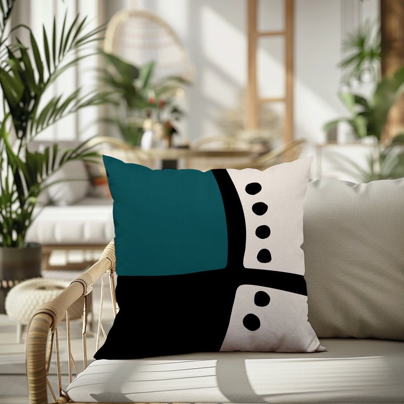 Oreiller carré réversible intérieur / extérieur Tobe Minimalist, H 15 po x l 15 po, Émeraude / noir / blanc cassé