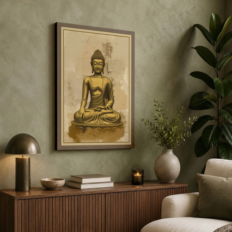 Buddha in Repose Japandi - Wrapped Canvas, 36x24 - 91.4 x 61.0 cm, Ochre Border