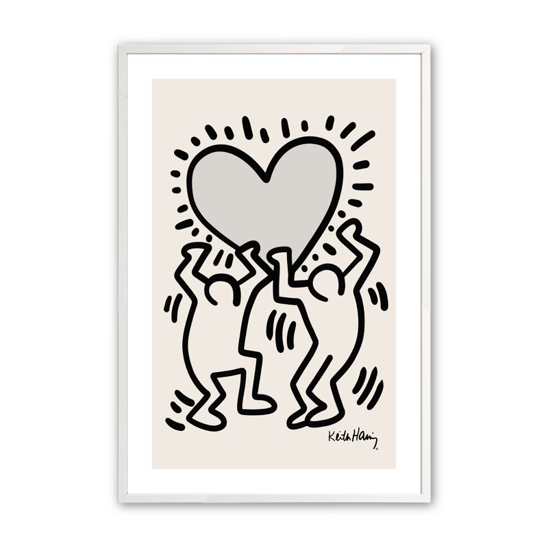 «Cheketa Keith Haring Heart» encadré sur papier par Line2Form, Blanc opaque, H 36 po x l 24 po x P 1,25 po