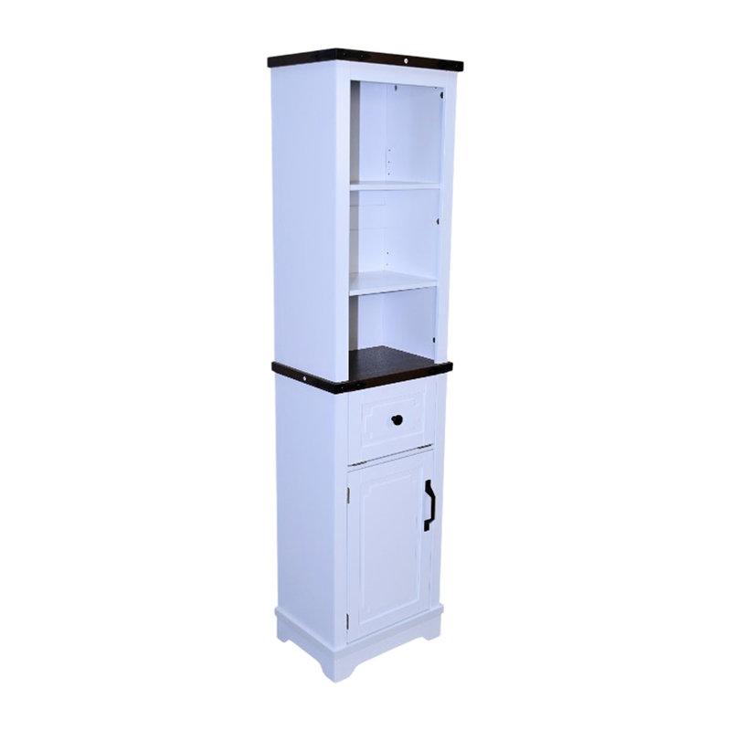Armoire étroite pour la salle de bain et le salon, esthétique avec tablettes réglables, tiroir de rangement, plateau en noyer noir à corps blanc, grand salon en lin facile à monter, grande capacité de style
