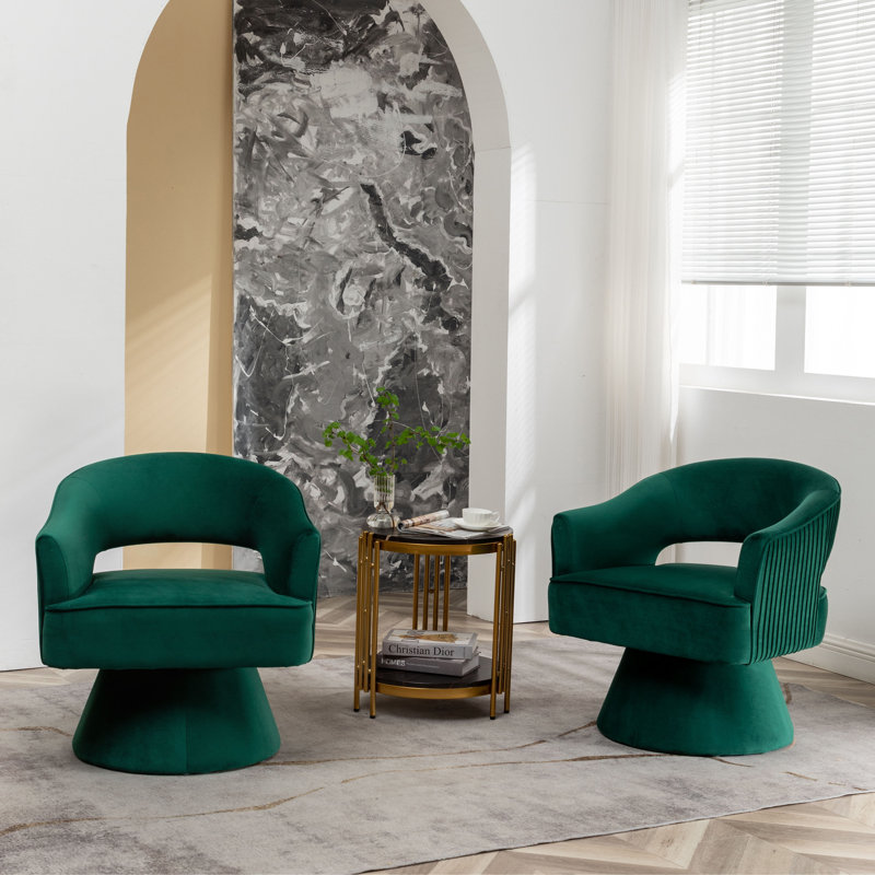 Fauteuil demi-tonneau Chynna, Velours vert foncé
