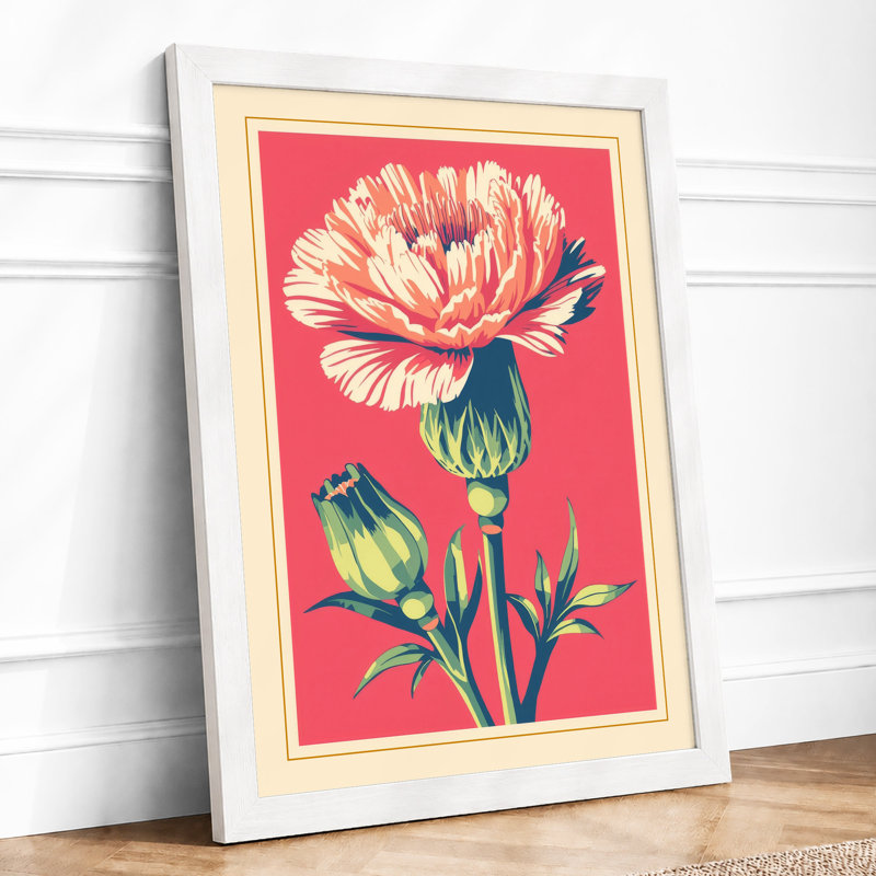 Carnation Study Botanical - Framed Print, A3 - 42.0 x 29.7 cm, White