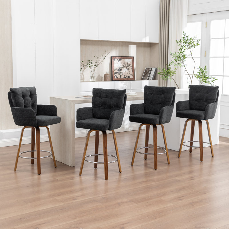 Swivel Upholstered Counter Stool with Solid Wood Frame, Black
