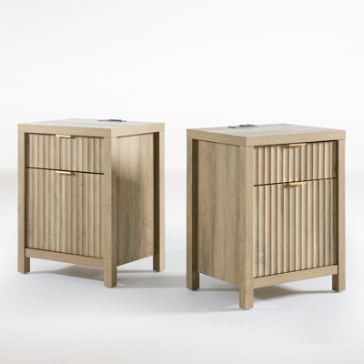 Arrilla 25" H Fluted 2-Drawer Nightstand with Built-In Outlets