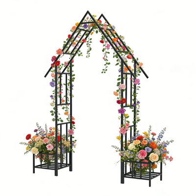 Arche de jardin en métal avec barrière et pot à fleurs Kinfant